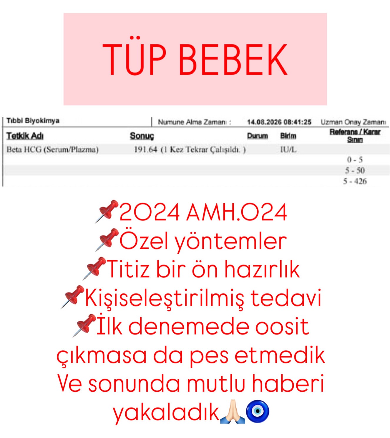 AMH 0.24 sonrası mutlu haberi paylaşan tüp bebek infografiği